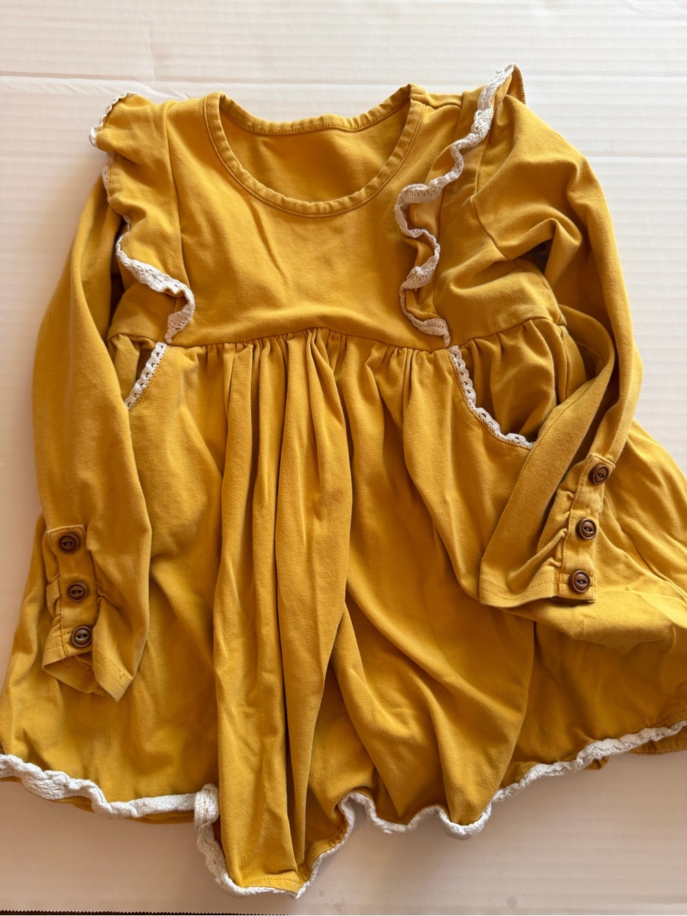 Serendipity Mustard Yellow Ruffled Long Sleeve Tunic by Shrimp and Grit Kids